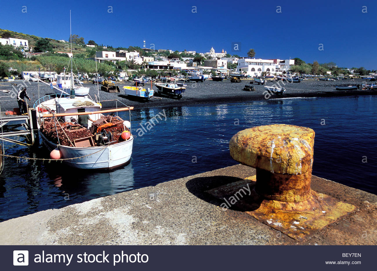 The harbour of Scari, Island of Stromboli. Aeolian Islands, ITALY Stock