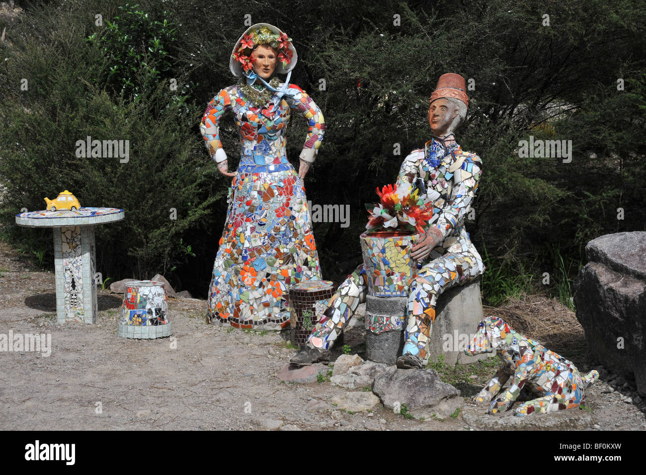 Mosaic statues in Te Puna Quarry Park,Bay of Plenty, New Zealand Stock