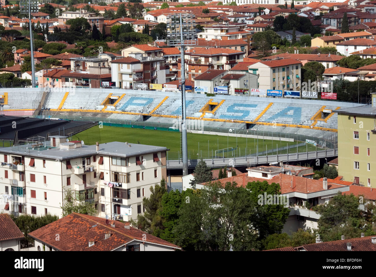 Pisa football stadium as seen from the Leaning Tower Stock Photo