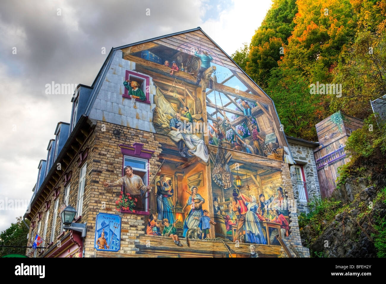Mural, Rue Petit Champlain, Quebec City, Quebec, Canada Stock Photo