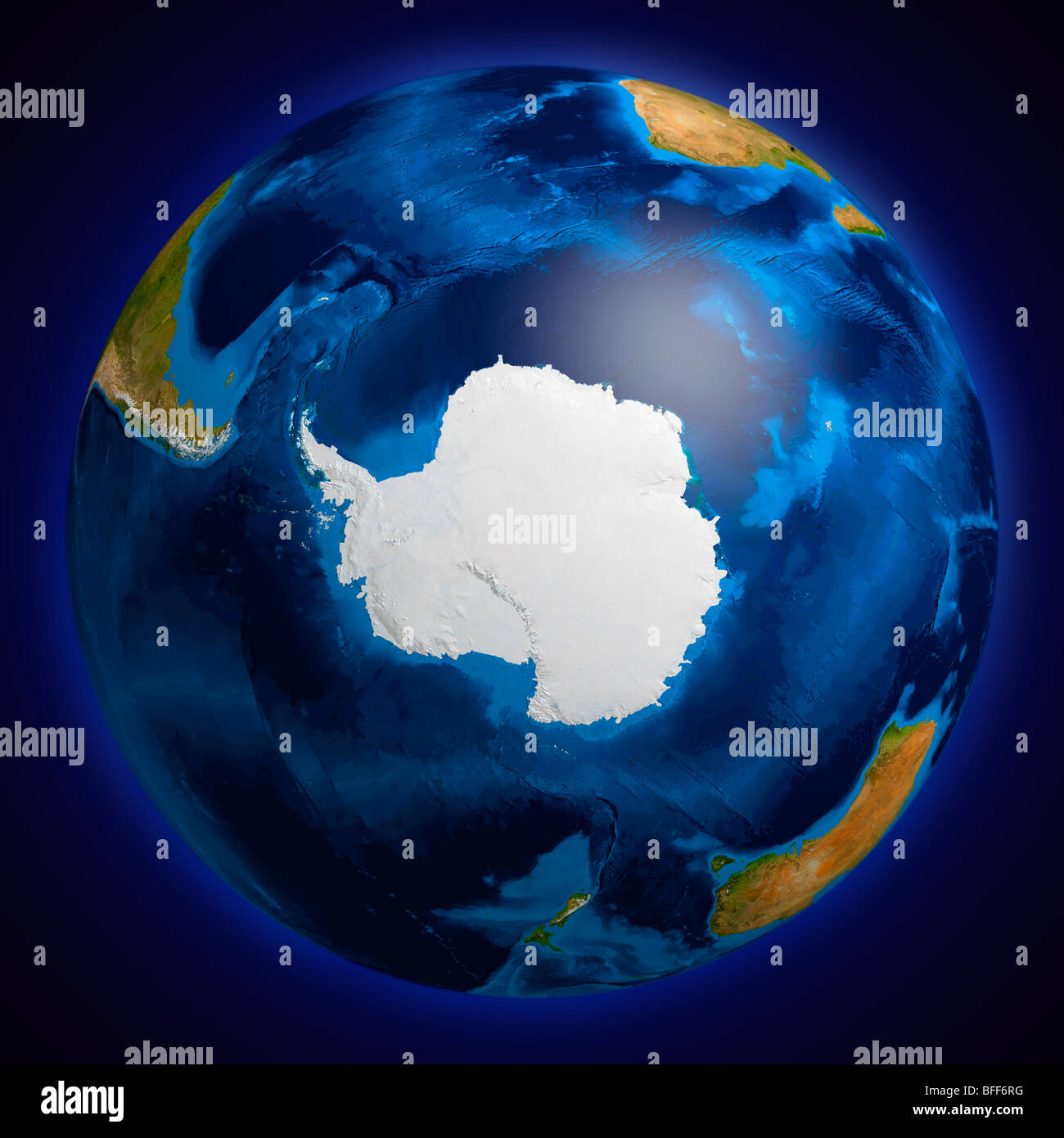 View of the Earth globe from space showing the Antarctic region Stock Photo, Royalty Free Image