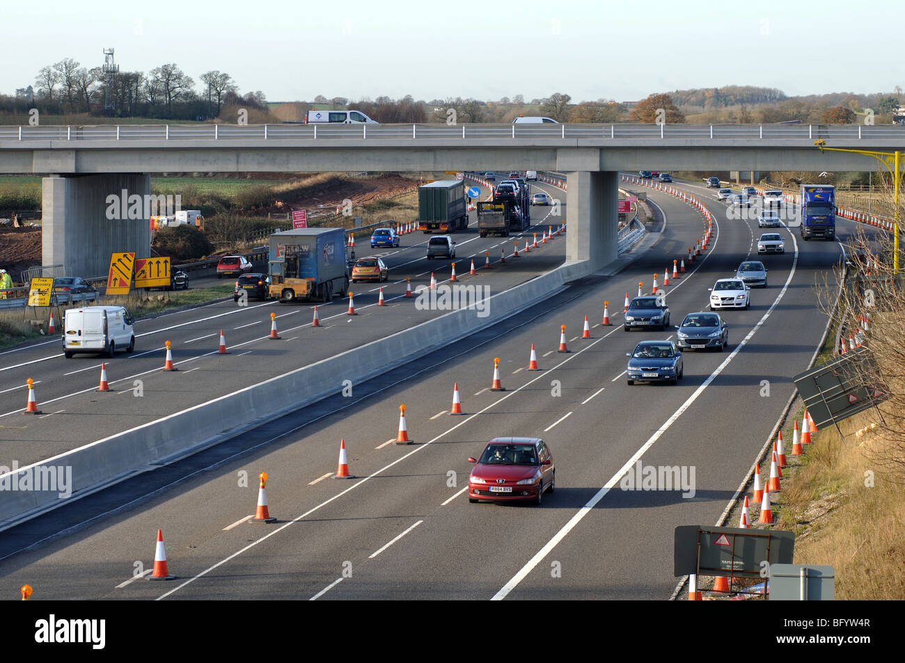 M40 Motorway During Longbridge Traffic Island Remodelling Stock Photo m40-motorway-during-longbridge-traffic-island-remodelling-stock-photo