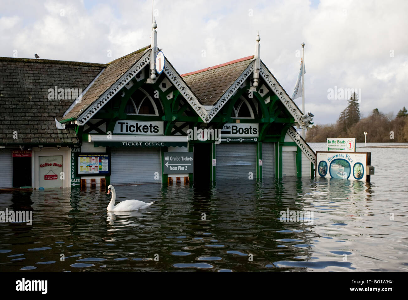 Bowness On Windermere promenade under water due to flooding November
