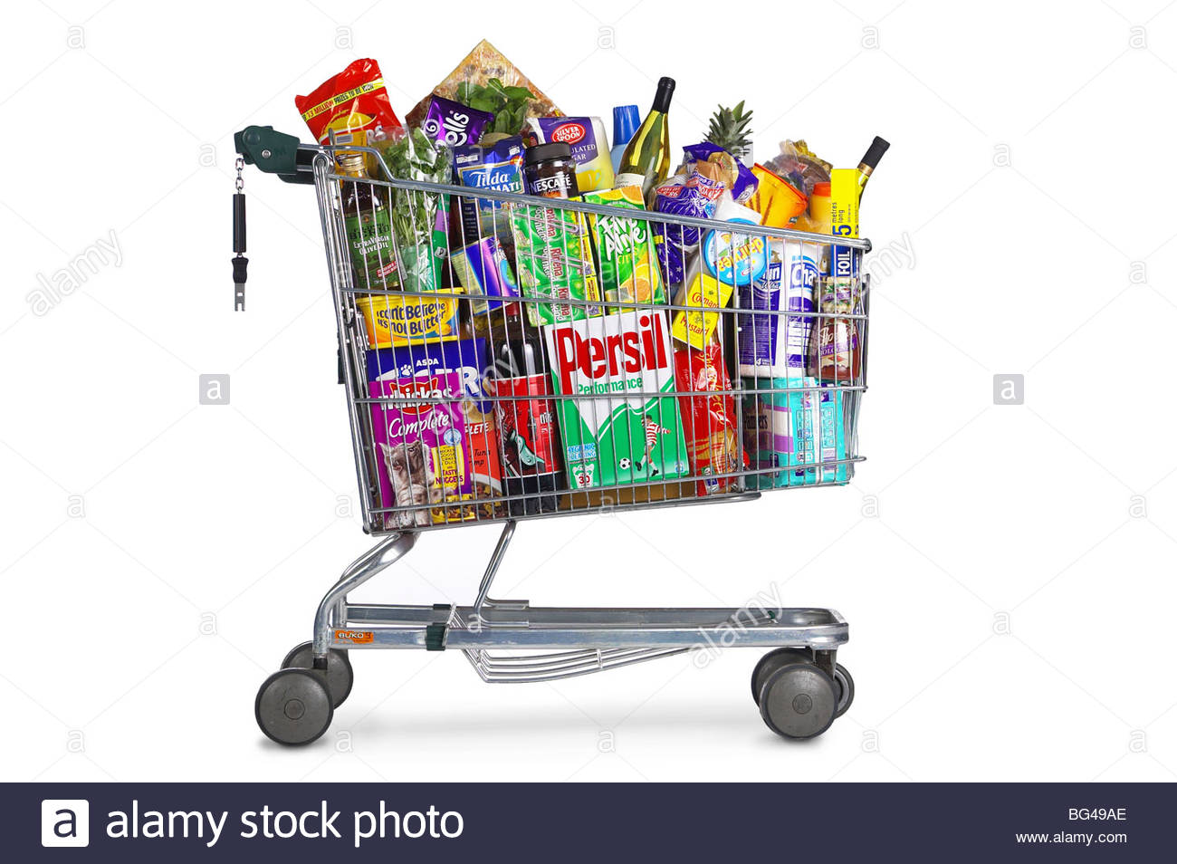 A supermarket trolley full of groceries Stock Photo, Royalty Free Image