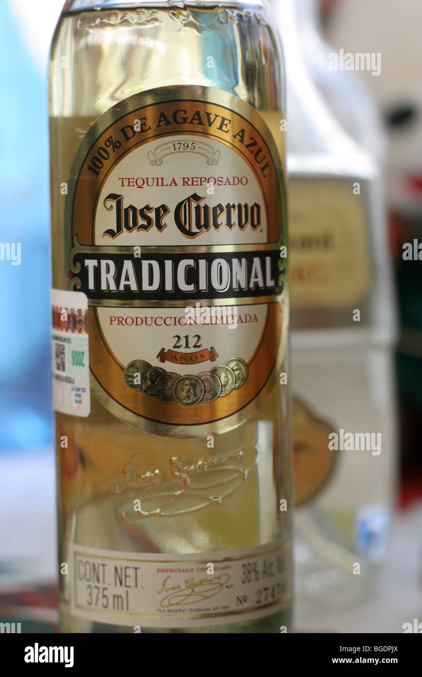 Tequila Jose Cuervo traditional. Common drink in Mexico Stock Photo