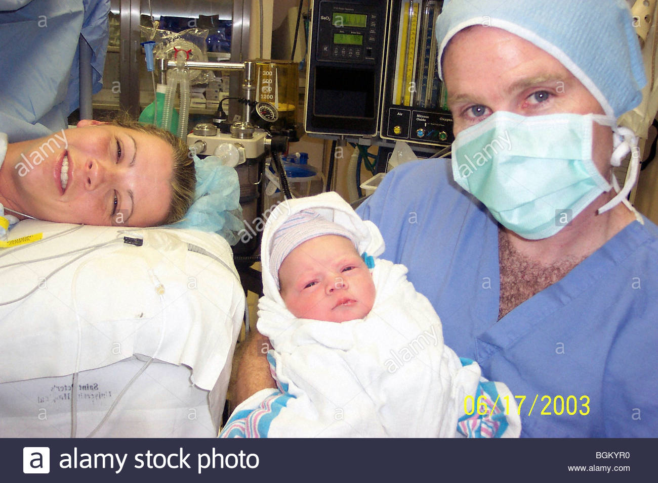 U.S.A. Family Photo, Newborn Baby in Delivery Room with Stock Photo