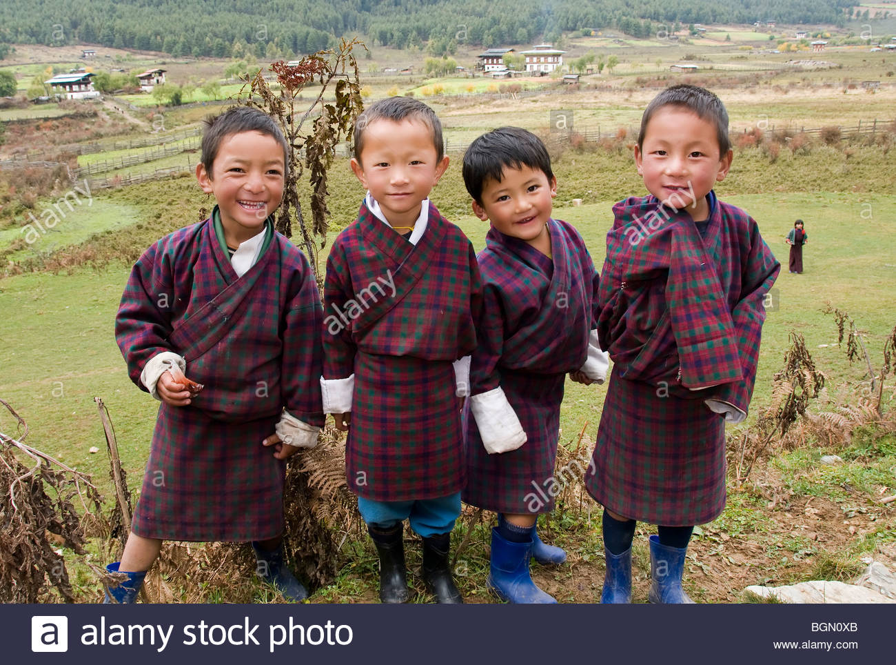 Students at the Pre Primary School in Phobjikha Bhutan Assembling at