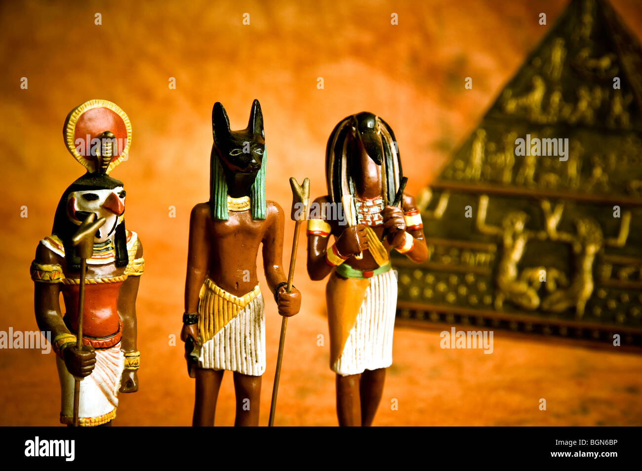 figurines of Egyptian gods Anubis, Ra and Thoth Stock Photo 27510890