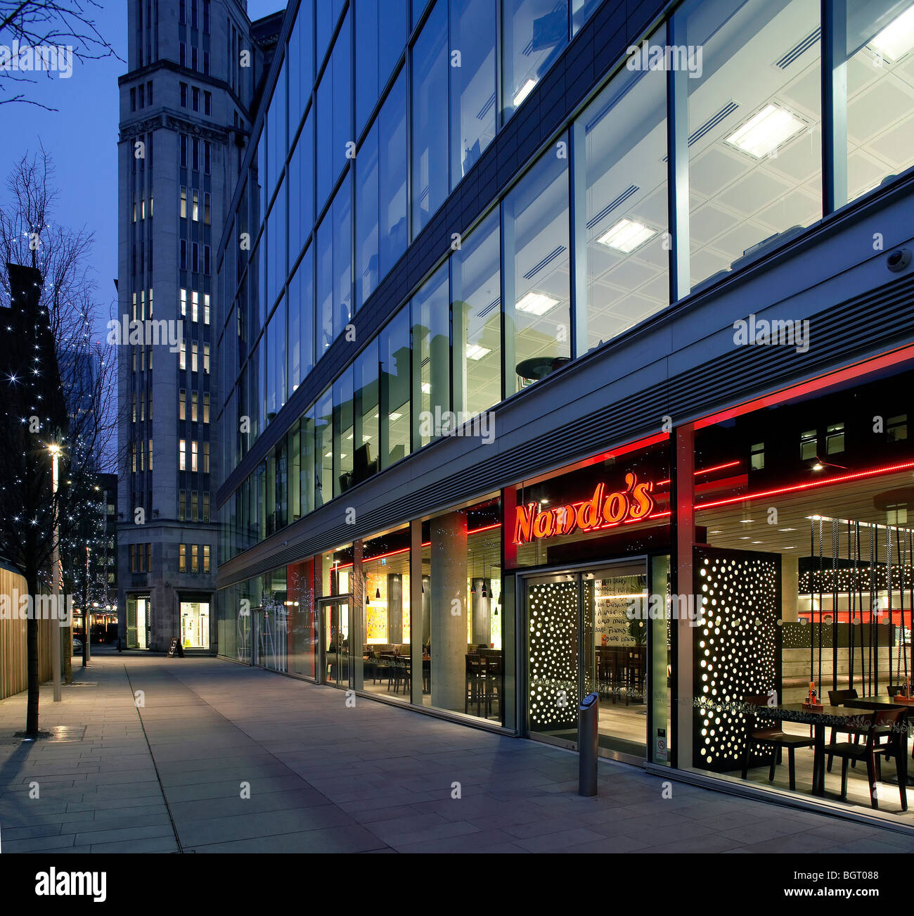 nando's restaurant spinningfields manchester, dusk view of exterior