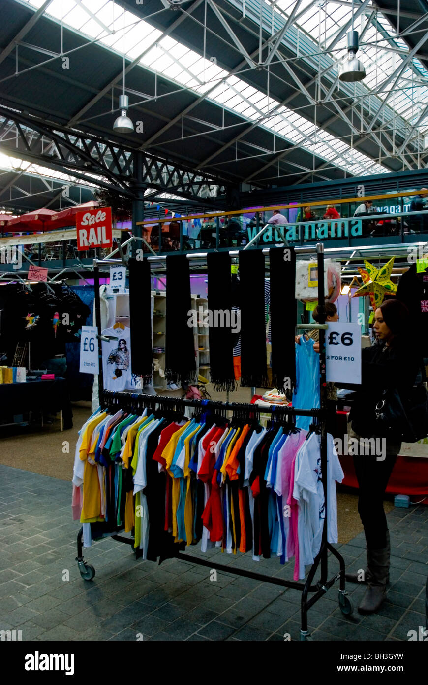 Clothing stall at Spitalfields market London England UK Europe Stock