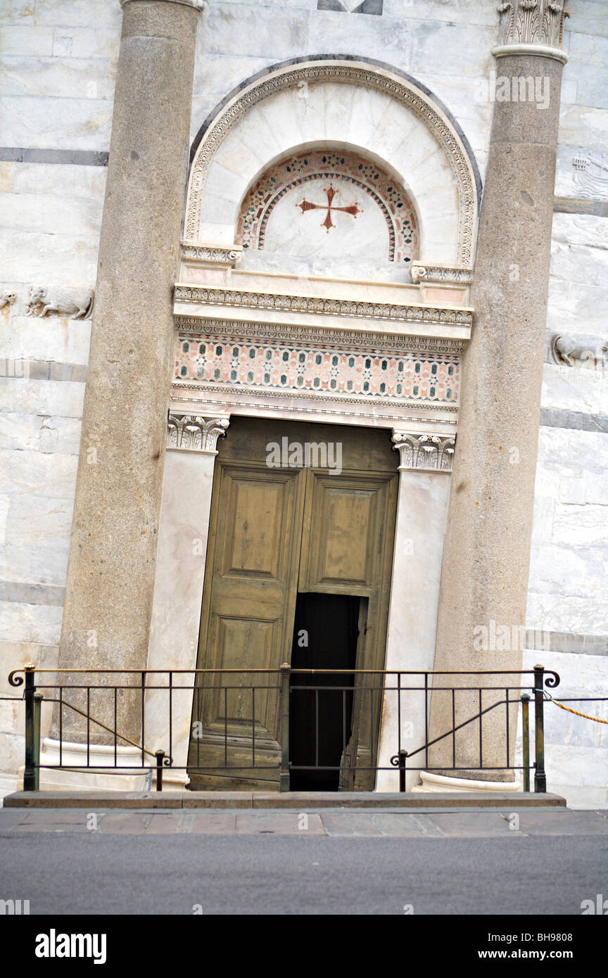 Entrance door of the Leaning Tower of Pisa in Tuscany, Italy Stock