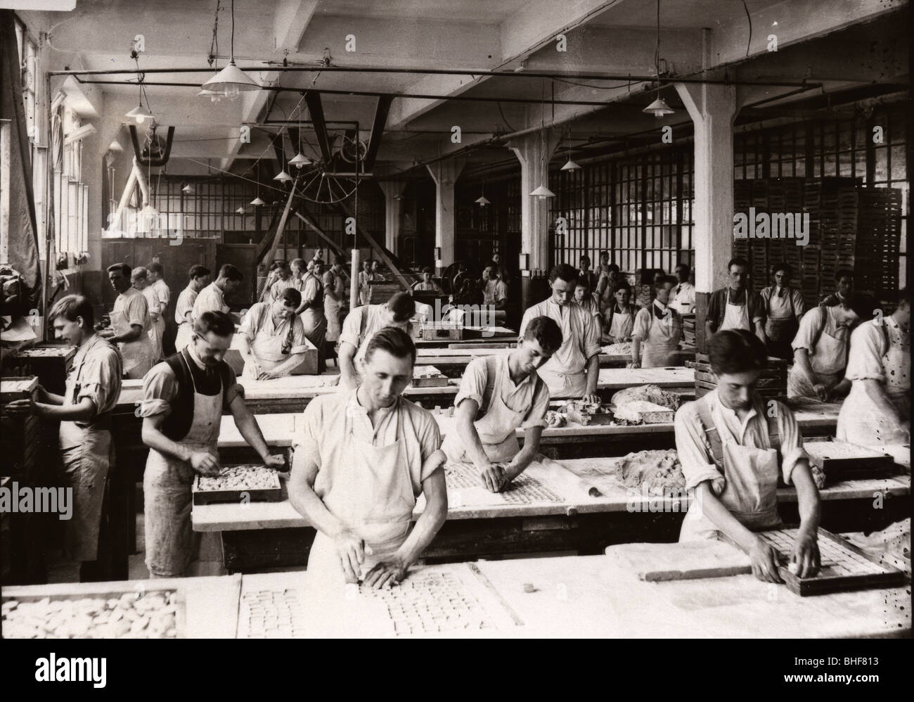 Men at work in the Almond Paste Room, Rowntree factory, York Stock