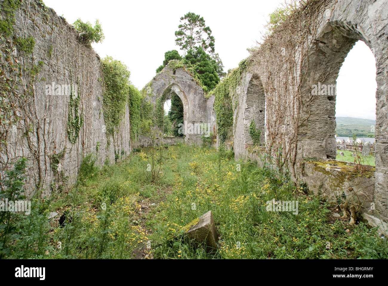 The derelict Old Parish Church at Killowen, Kenmare, County Kerry Stock