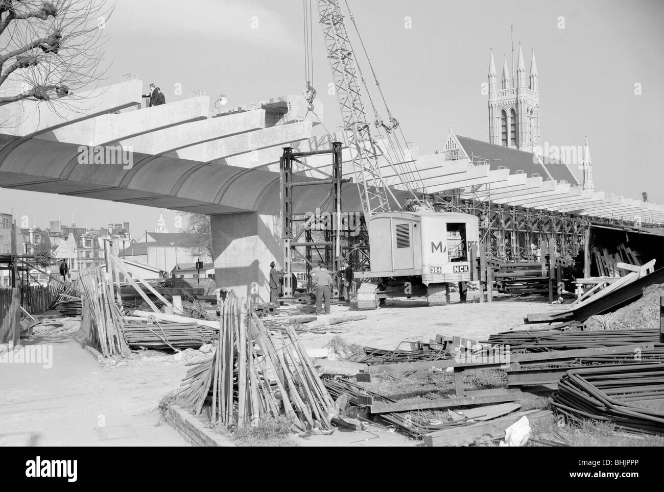 Hammersmith Flyover during construction, Hammersmith, London, 1961