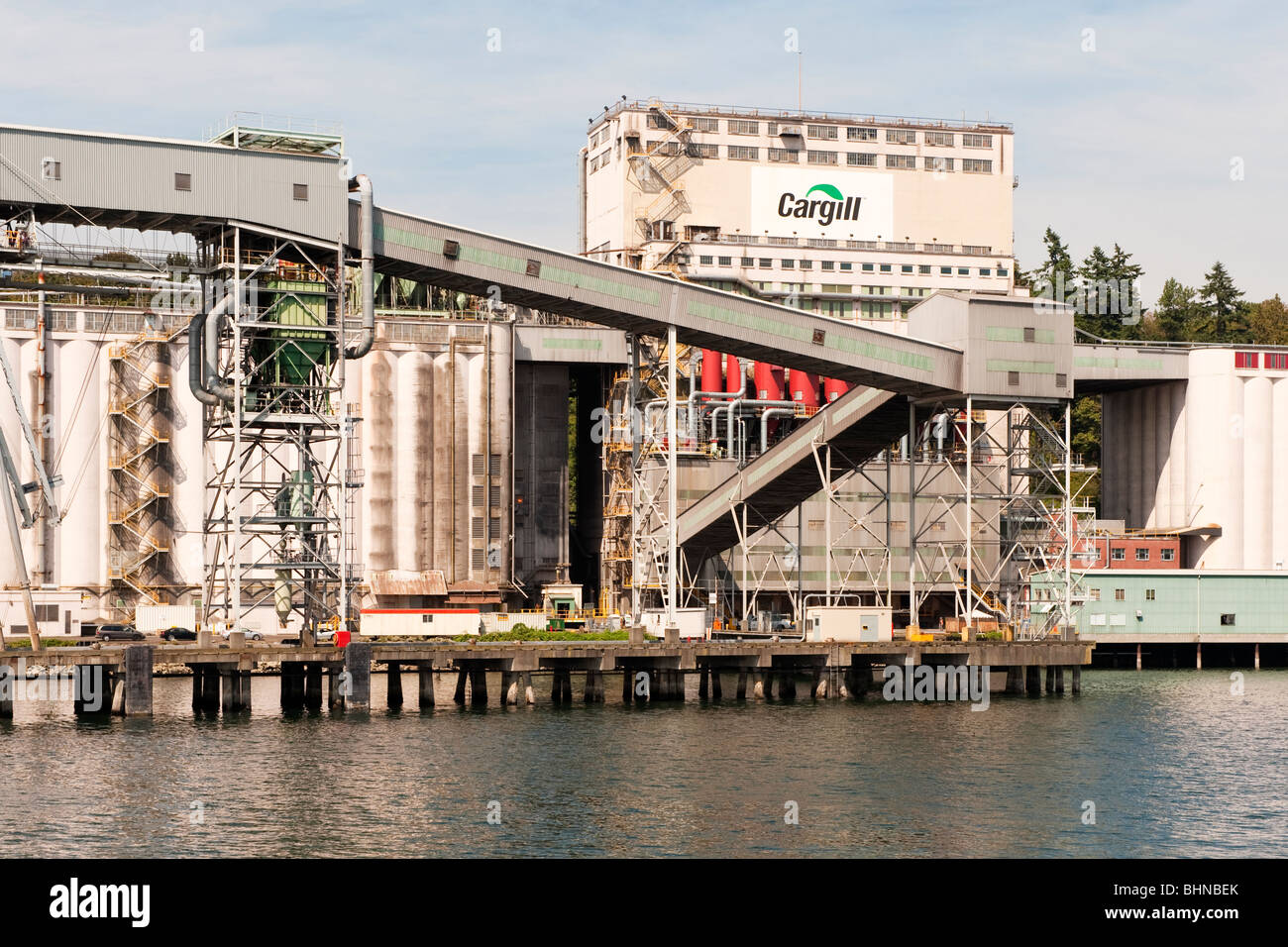 Cargill terminal grain elevators at port of North Vancouver, BC Stock