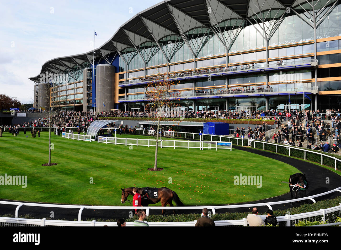 Paddock and main stand at Royal Ascot Race Course, Berkshire, England