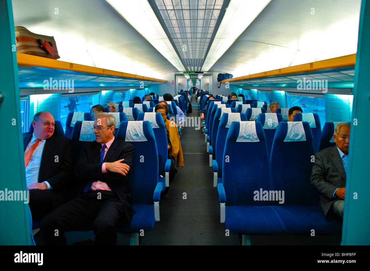 Passengers inside Maglev, Transrapid, high speed train, between Stock