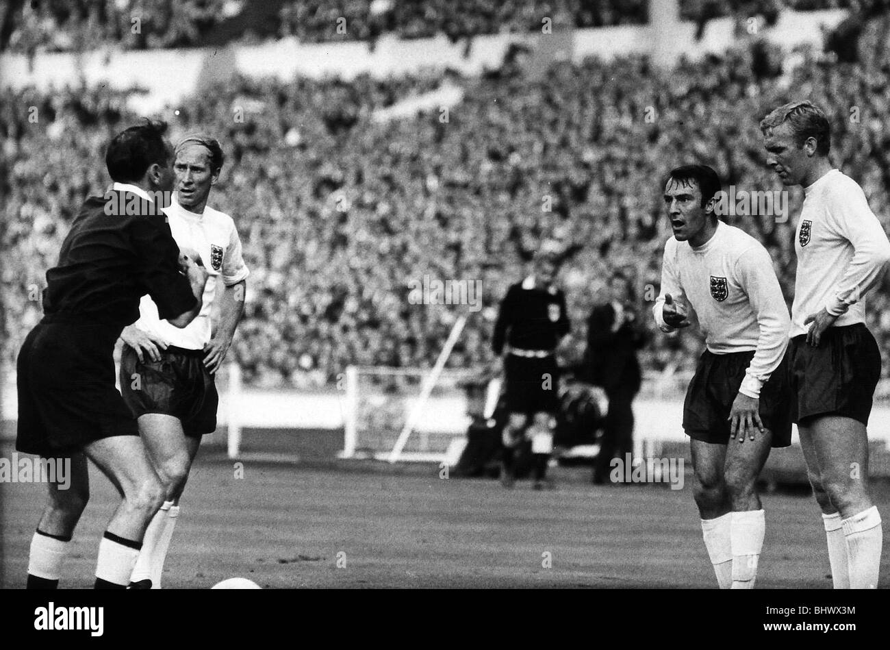 England v Uruguay football match at Wembley Stadium July 1966. Left
