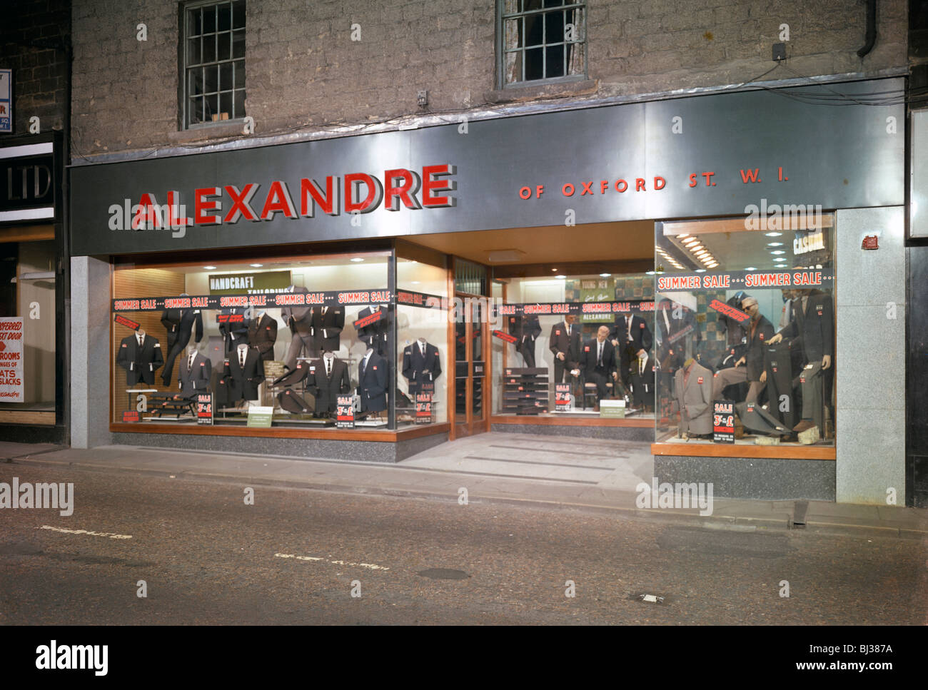 Alexandre of Oxford Street, men's clothes shop frontage, Mexborough