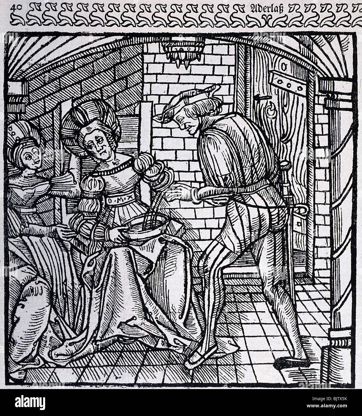 medicine, bloodletting, treatment of a woman, woodcut, 1519, 16th