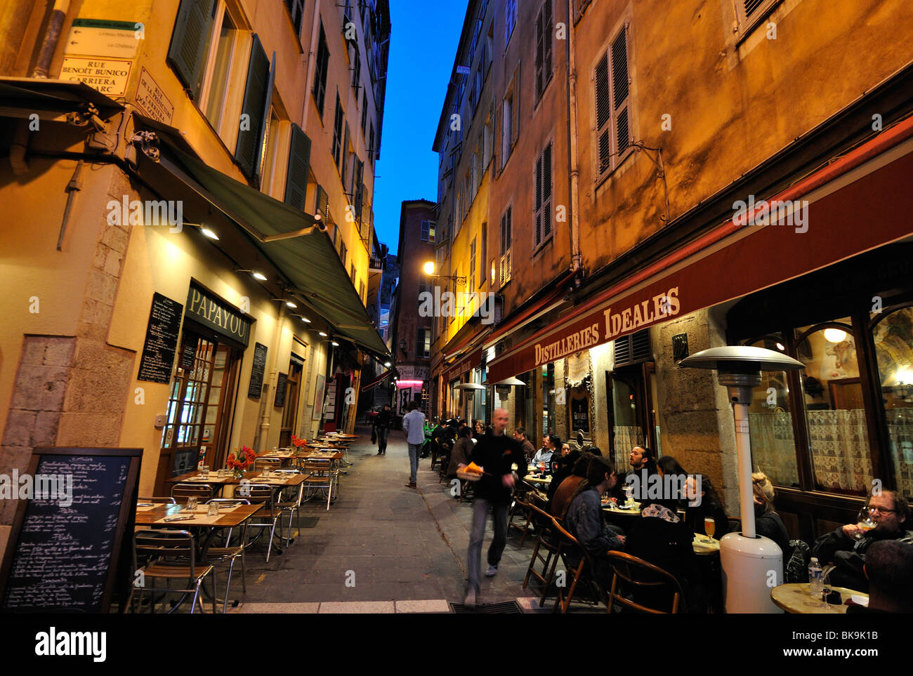 Outdoor bar in narrow street in old town of Nice, France Stock Photo