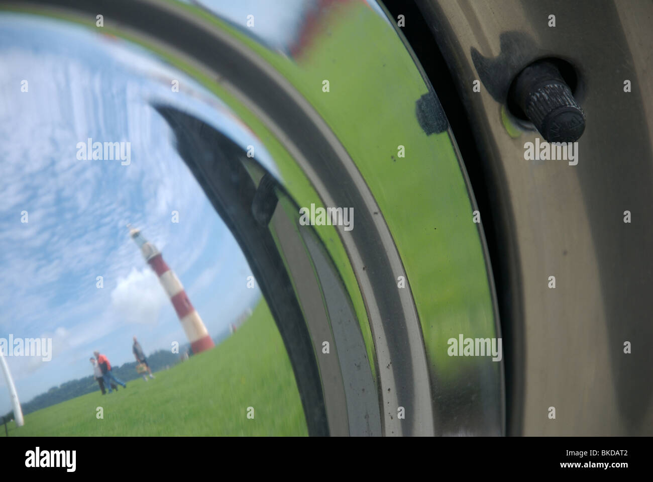 Smeaton S Tower Lighthouse Reflected In The Hubcap Of A Triumph Classic