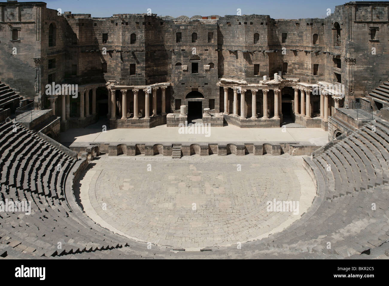 Front view of the cavea, orchestra, the stage and the scaenae frons