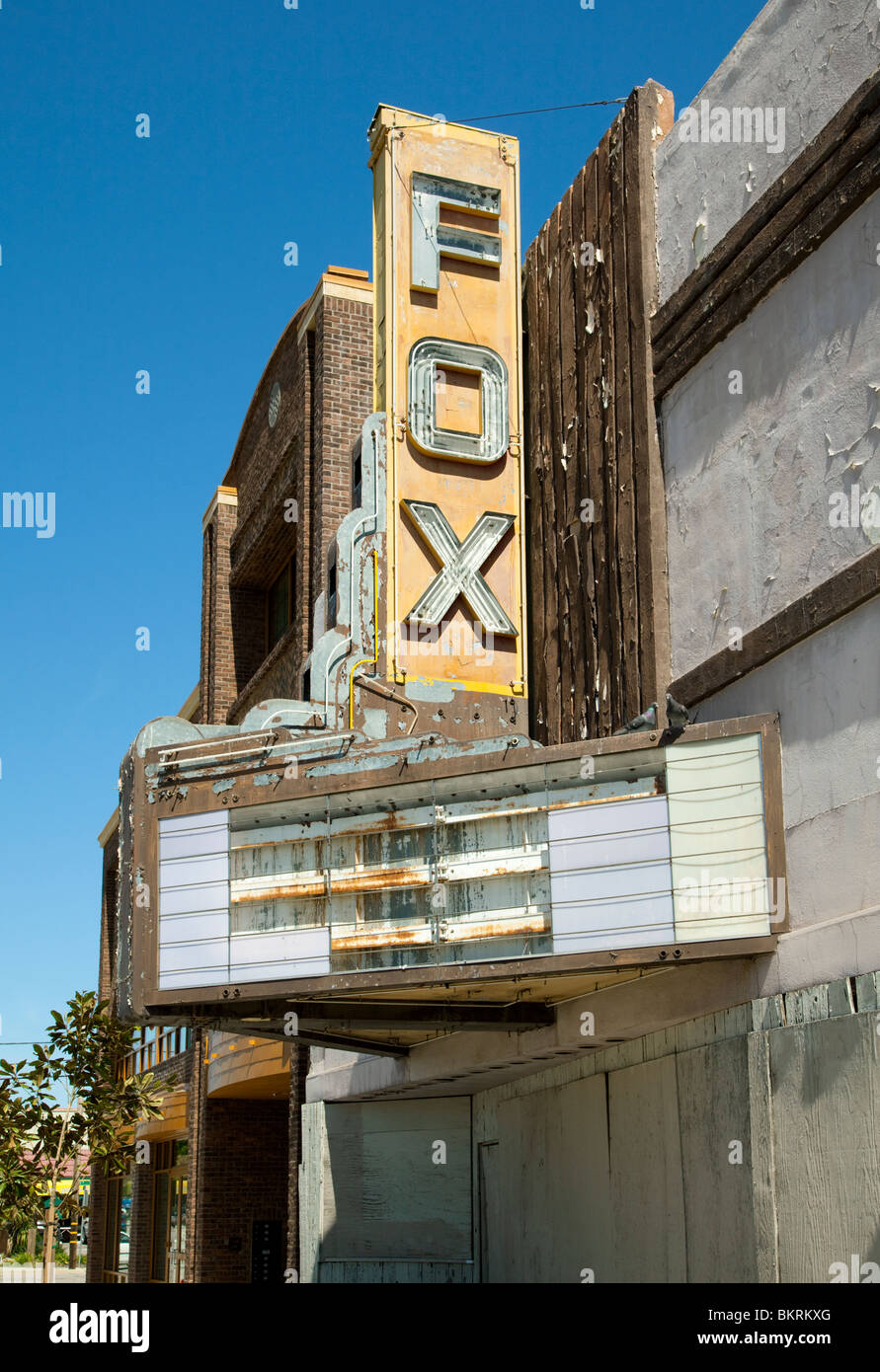 Marquee and sign of abandoned Fox theater in Paso Robles, CA Stock