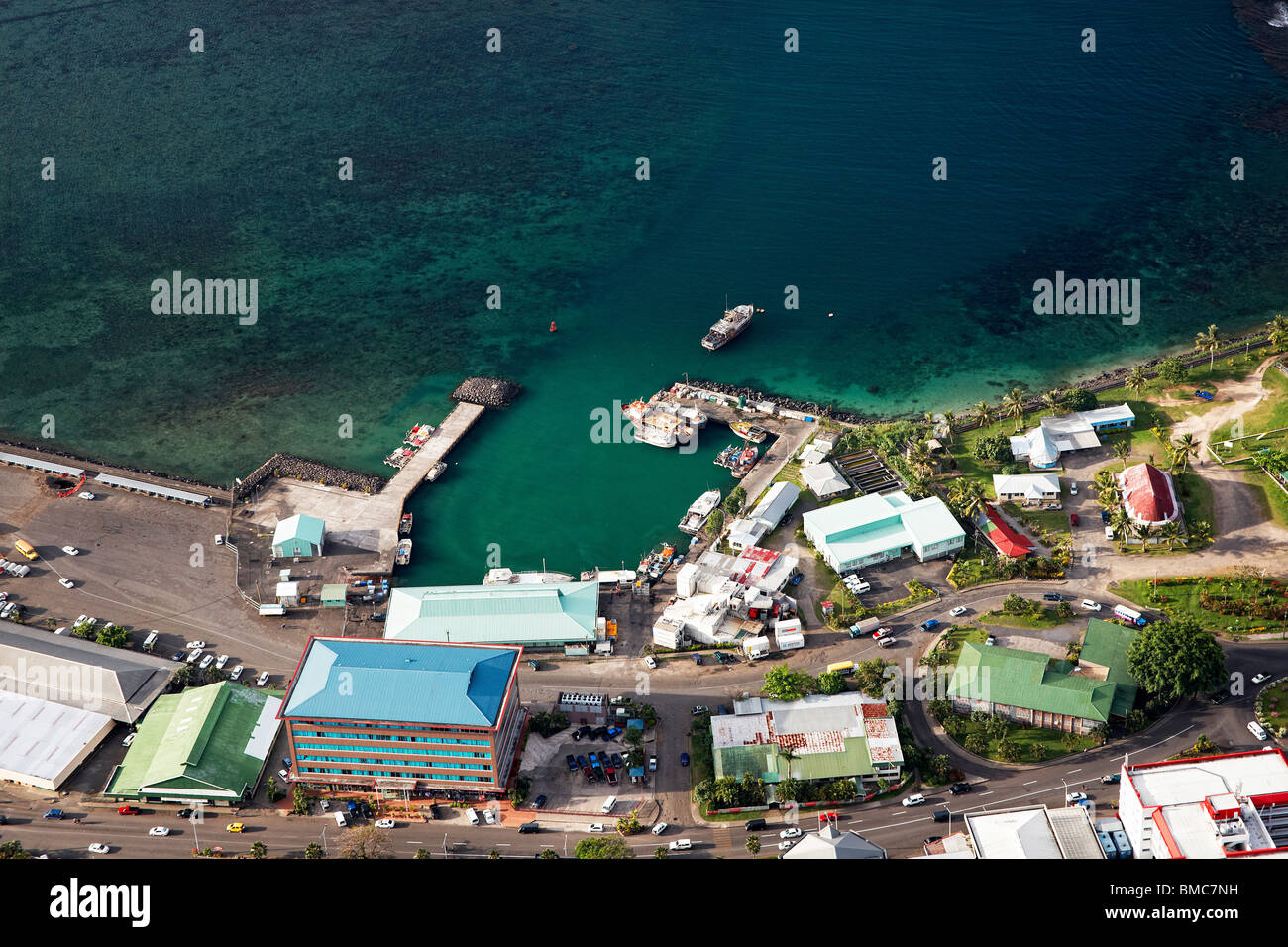 Apia town centre, fishing boat marina and fish market, Upolu, Samoa