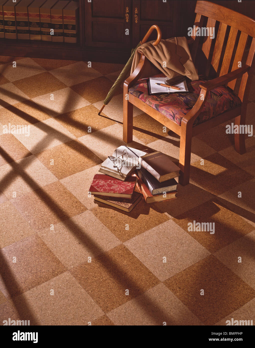 Strong window light shadow pattern on office vinyl tile flooring Strong window light shadow pattern on office vinyl tile flooring