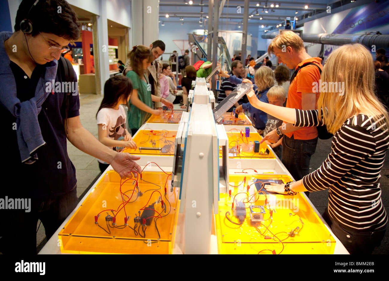 The Science Museum London People Using Interactive Exhibits Stock 