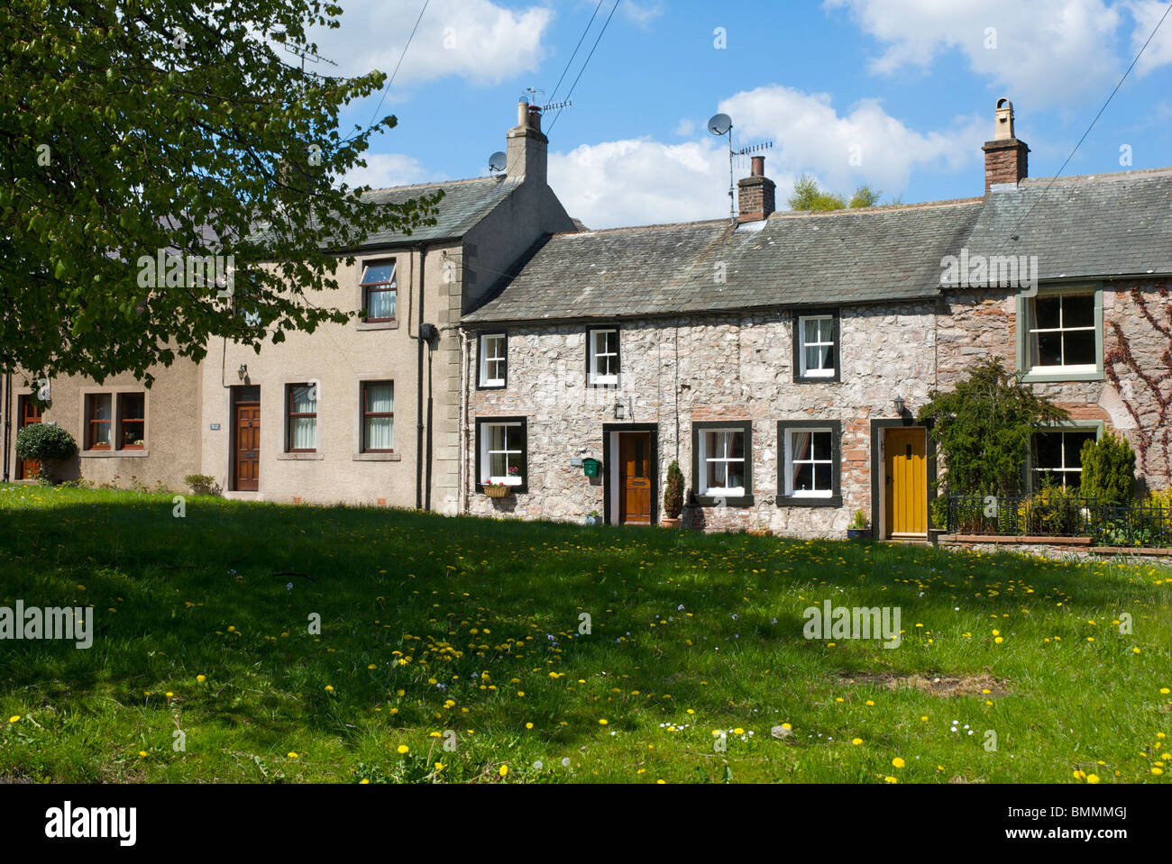 Cottages and village green, Stainton, near Penrith, Cumbria, England
