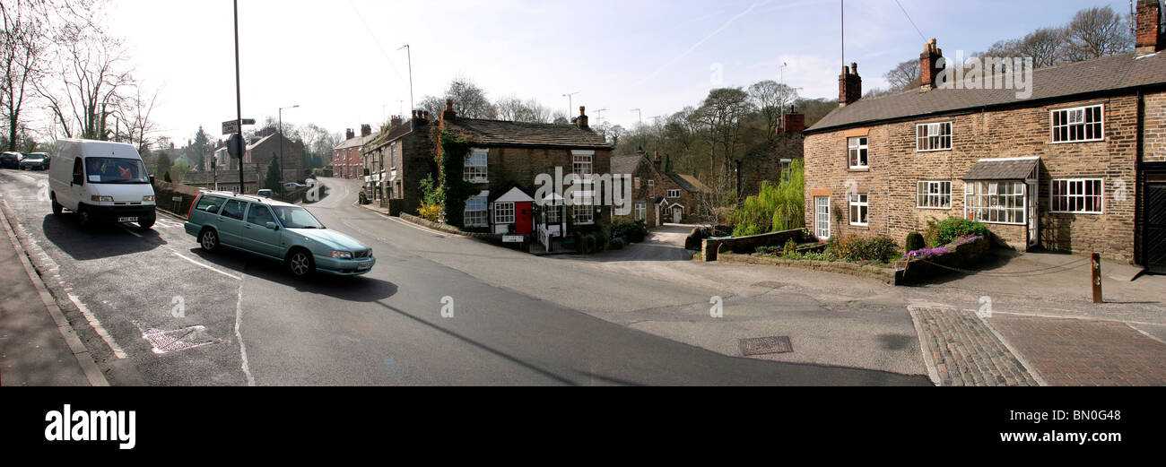 England, Cheshire, Stockport, Marple Bridge, Town Lane, panoramic Stock