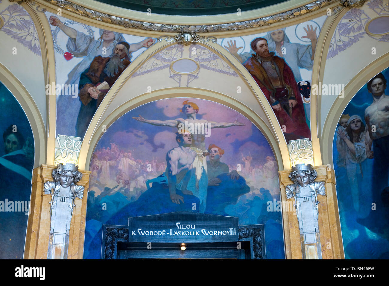 The Municipal House (Obecní Dum) Ceiling by Alphonse Mucha, Prague Stock Photo, Royalty Free