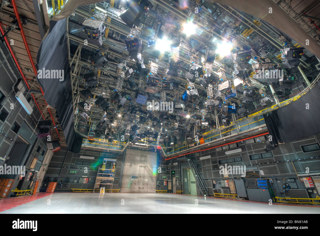 empty television studio with lighting at BBC Television Centre Stock