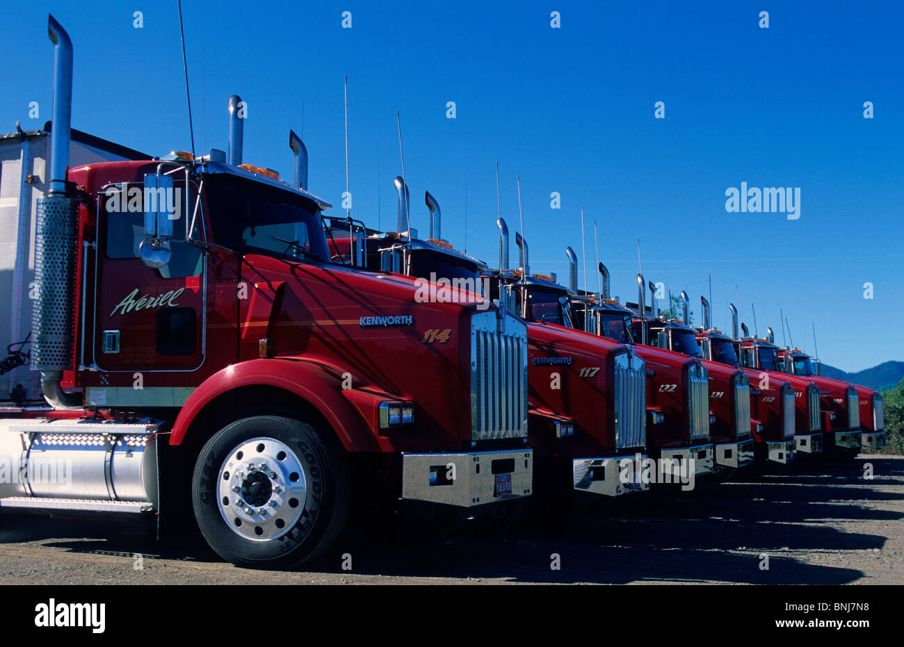 USA Nevada Trucks truck parking lot Truck stop North America United Stock Photo, Royalty Free 