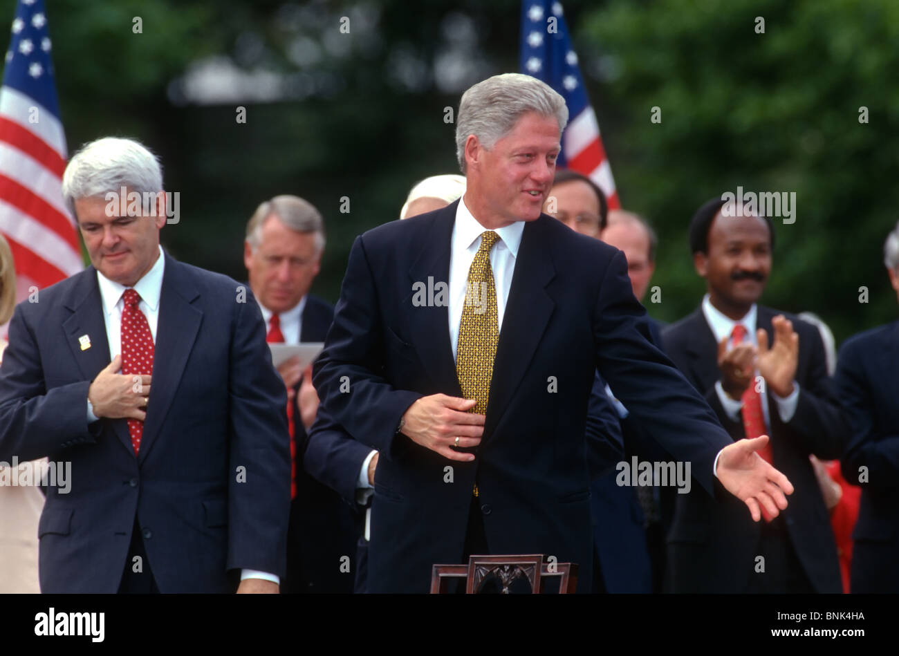 US President Bill Clinton signs into law the balanced budget bill Stock