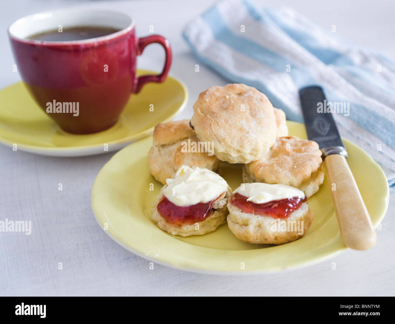Still Life Of Scones With Clotted Cream And Jam Stock Photo Alamy
