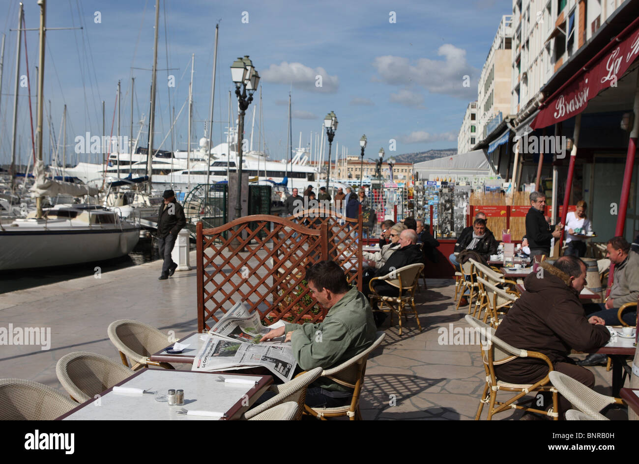 Sidewalk cafe in the port of Toulon, Var, Cote d'Azur, Provence Stock