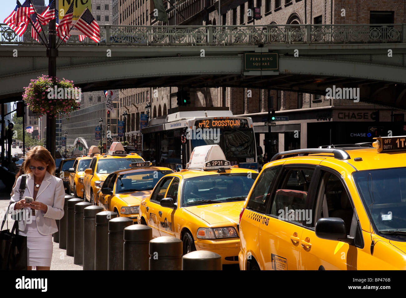 Taxis and Taxi Stand, 42nd Street and Grand Central Terminal, NYC Stock