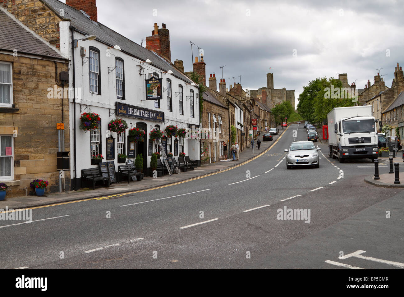 Main Street, Warkworth, Northumberland. The steep street leads from
