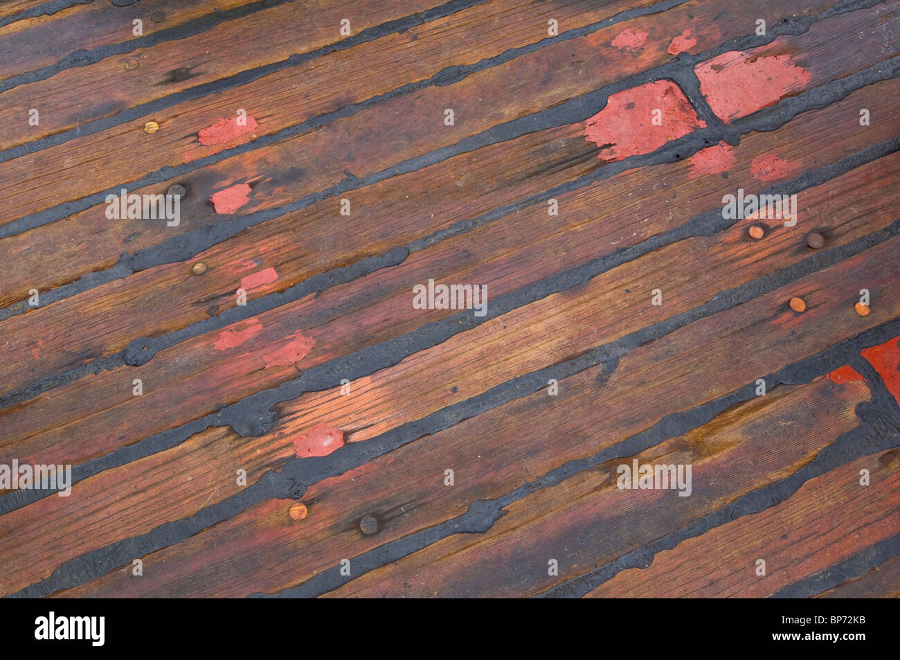 Tar and Wood boat deck onboard The Pilgrim, tall ship docked at Dana