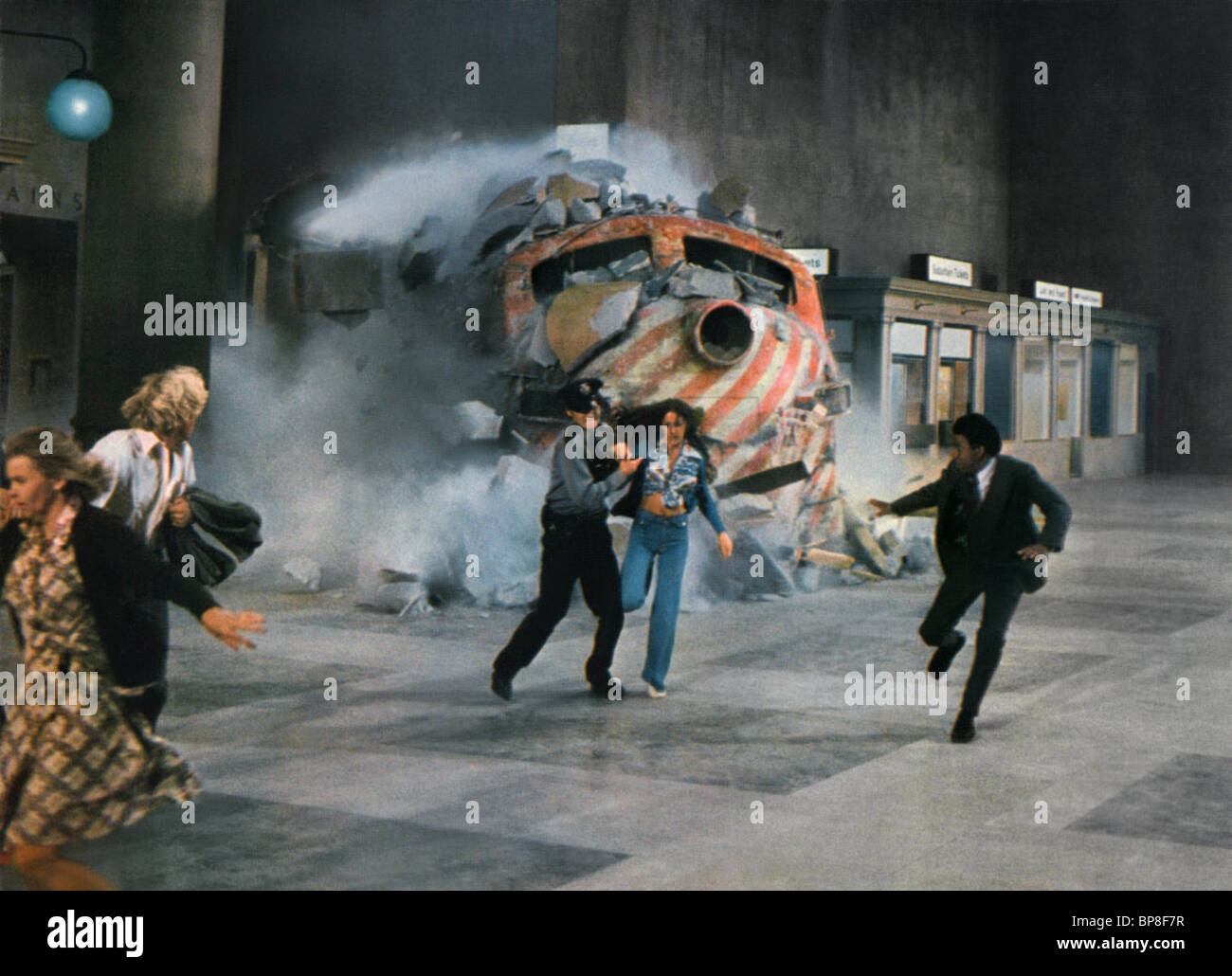 TRAIN CRASHES THROUGH WALL SILVER STREAK (1976 Stock Photo, Royalty