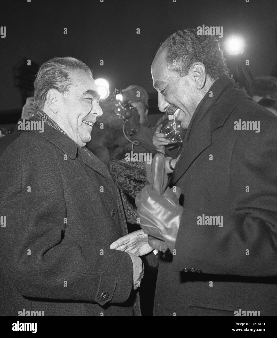 SEARCH AND BUY THIS PRODUCT Leonid Brezhnev and Anvar al-Sadat, 1972 Stock Photo