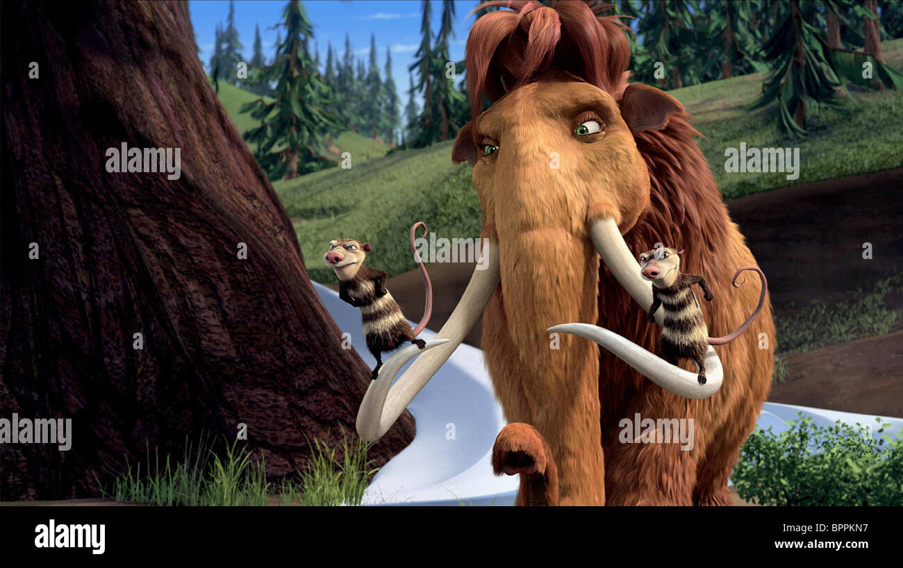 CRASH ELLIE & EDDIE ICE AGE 2 THE MELTDOWN (2006 Stock Photo, Royalty