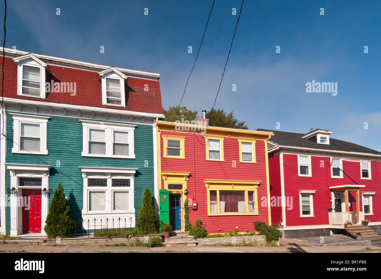 Colorful jelly bean row houses, Wood Street, St. John's Stock Photo