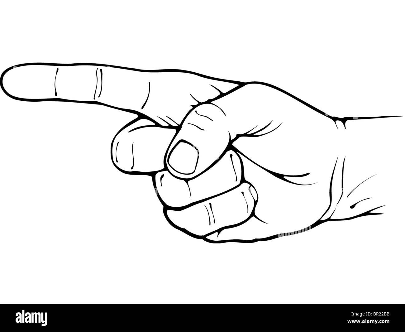 A black and white drawing of a hand pointing Stock Photo, Royalty Free