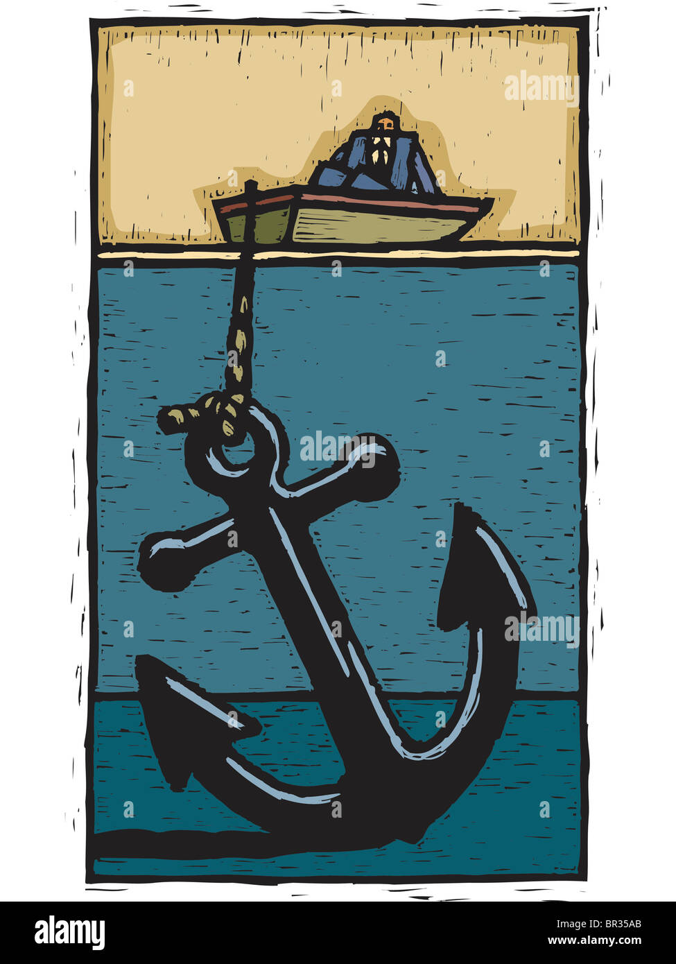 anchor on a boat a businessman on a boat weigh down by a huge anchor stock anchor on a boat a businessman on a boat weigh down by a huge anchor stock
