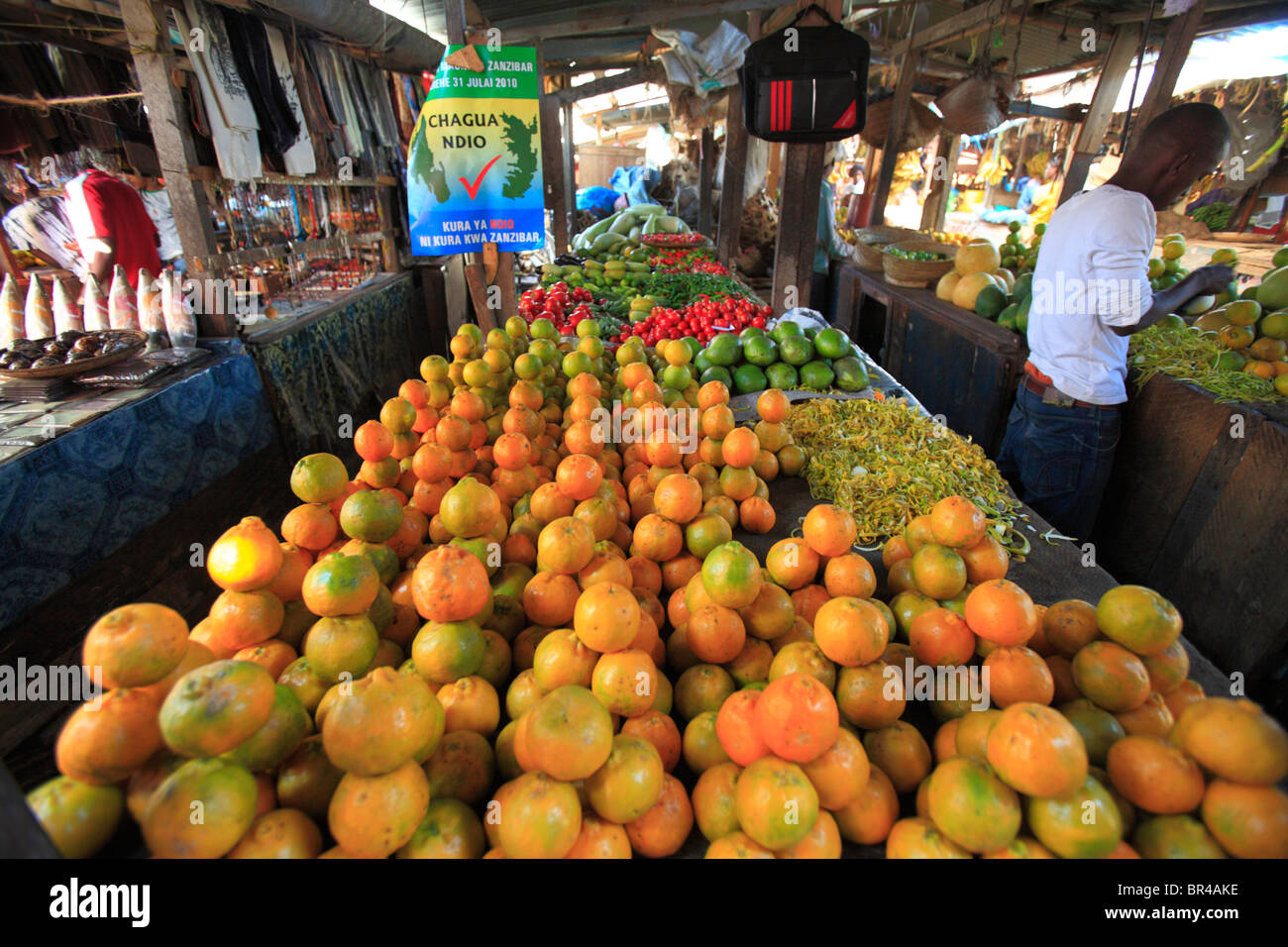 The fruit market at Stone Town, Zanzibar, Tanzania Stock Photo, Royalty