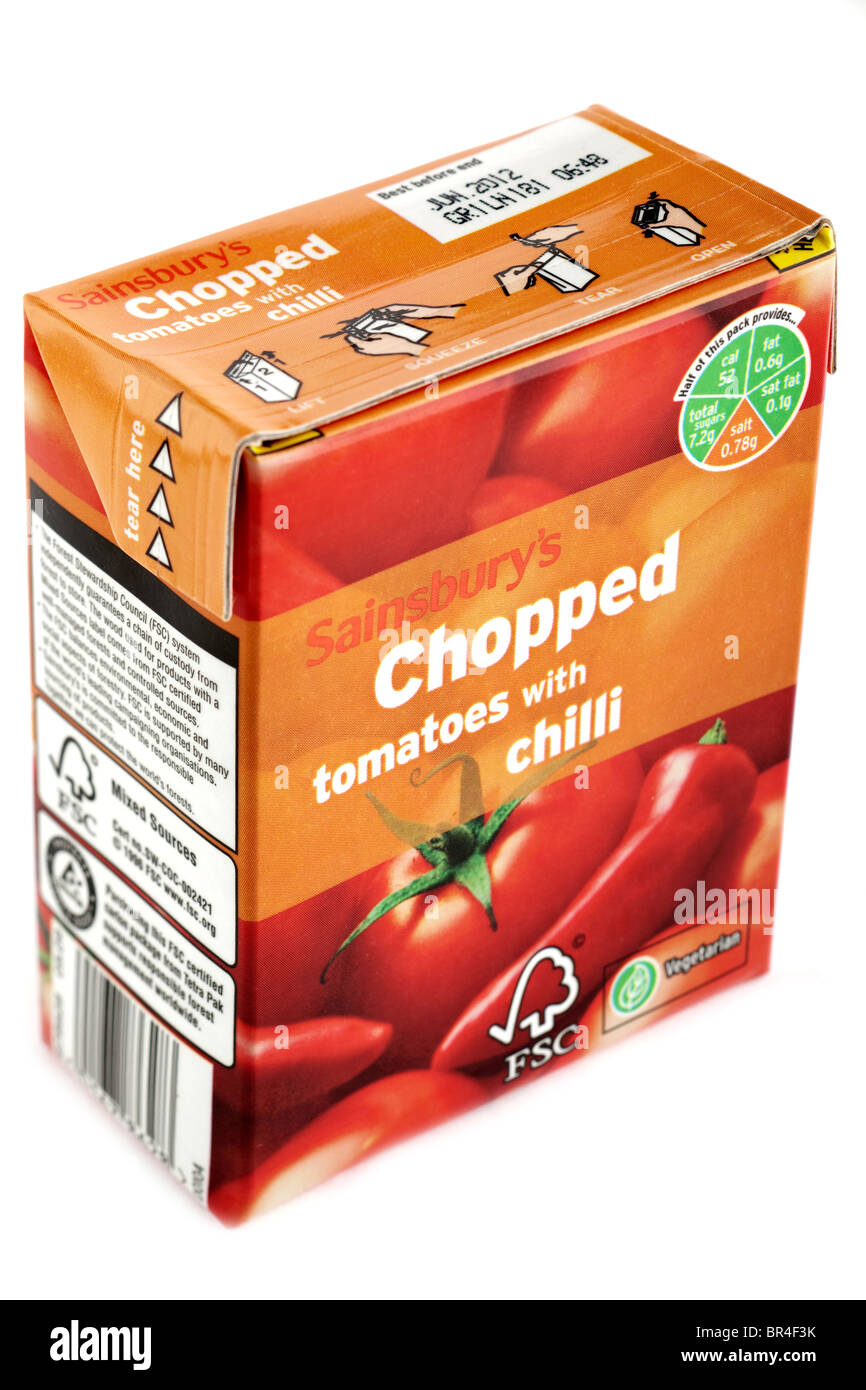 Carton Of Sainsburys Chopped Tomatoes With Chilli Stock Photo Alamy